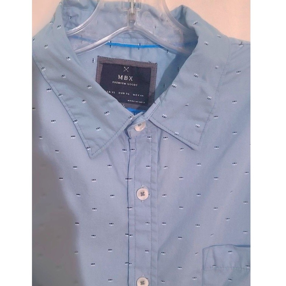"LIVE THE GOOD LIFE" MBX Men's Blue Dot Print Long Sleeve Button‎ Up Shirt XL